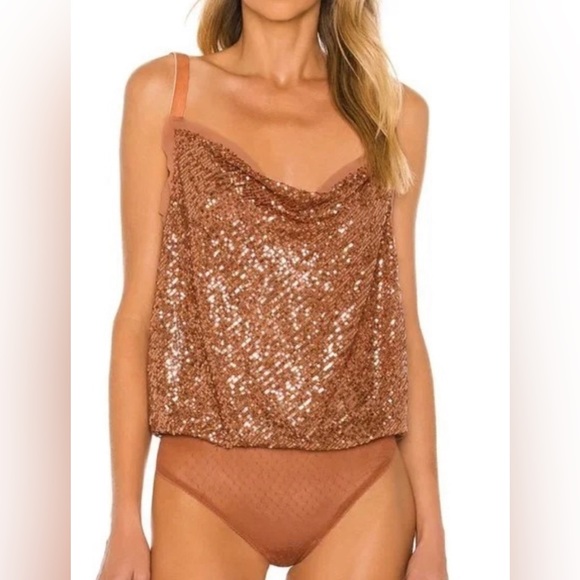 BNWOT FREE PEOPLE SHIMMER AND SHINE SEQUIN BODYSUIT SMALL - Picture 4 of 7